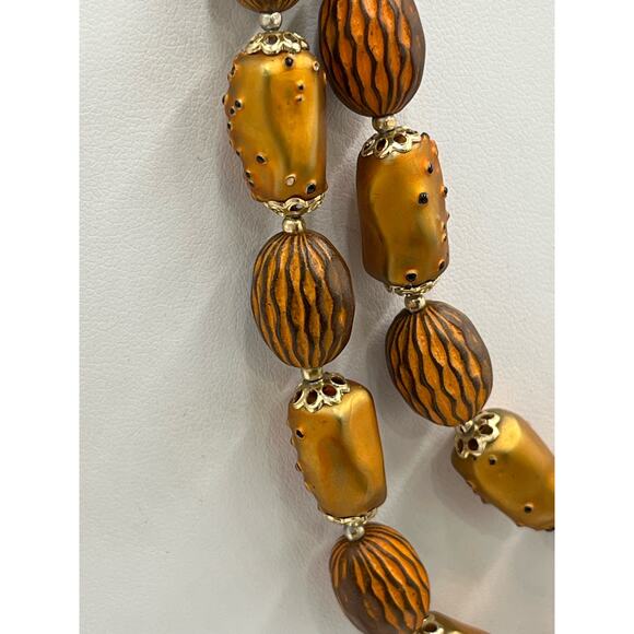 Hong Kong Vintage Copper Brown Bumpy Textured Two Strand Lightweight Necklace - Picture 4 of 12